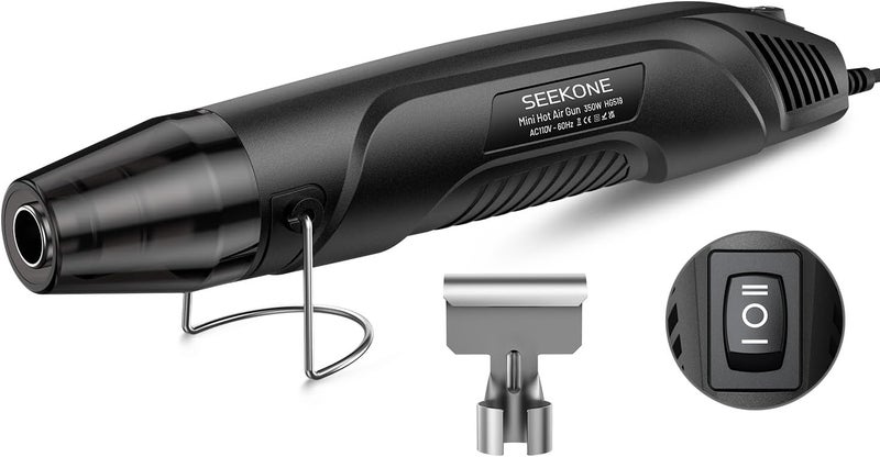 SEEKONE 350W Mini Heat Gun with Dual-Temp Model 500℉ & 842℉(260℃& 450℃), Hot Air Gun with Overload Protection and Reflector Nozzle for Heat Shrinking Tubes, Shaping, PVC Tubing（Black） - Image 1